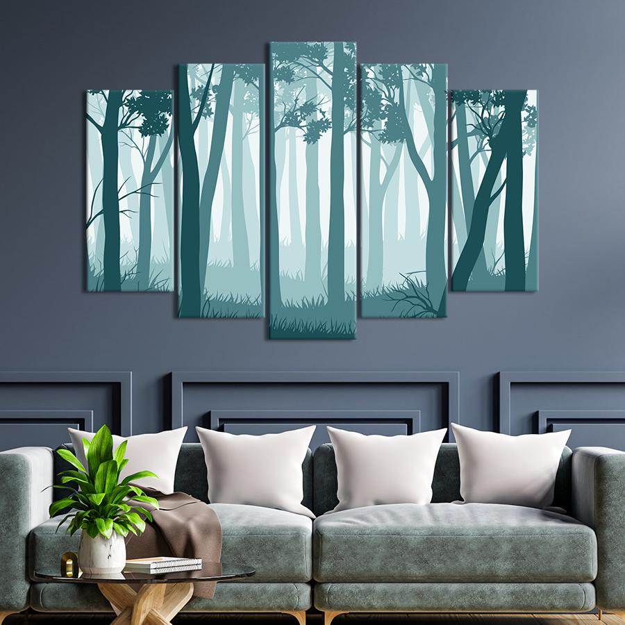 Картина на полотні Силуети дерев у темному лісі 137x85 см (V439-5_L)