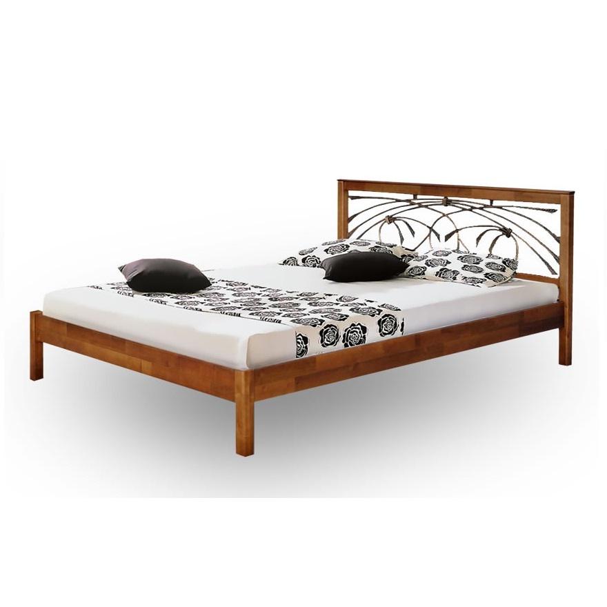 Кровать двуспальная Мікс Меблі Карина 180х200 с кованым изголовьем и ламелями из натурального дерева Орех без матраса Кровать двуспальная Мікс Меблі Карина 180х200 с кованым изголовьем и ламелями из натурального дерева Орех без матраса