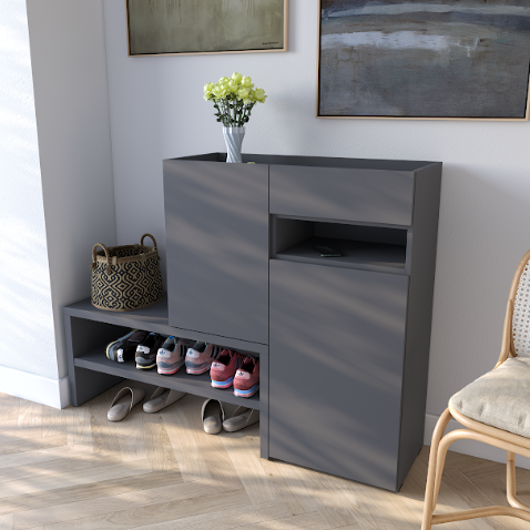 Комод в прихожую со стулом угловой 850х400х1017 мм Антрацит (RS-4)