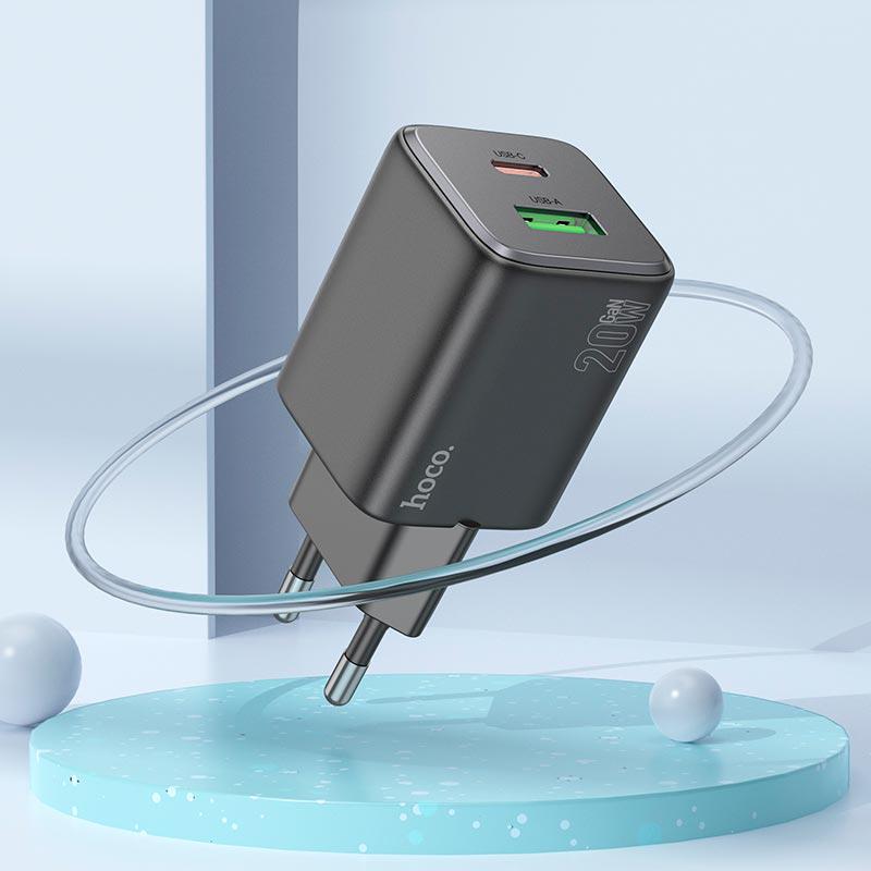 Адаптер Hoco N41 USB Type-C 20W 3A PD QC Чорний (598070) - фото 5
