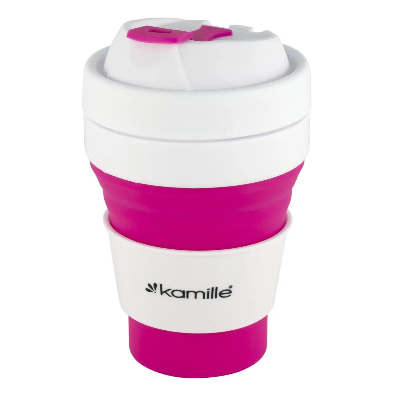 Термокружка складная Kamille из силикона 350 мл Розовый (KM-2034)