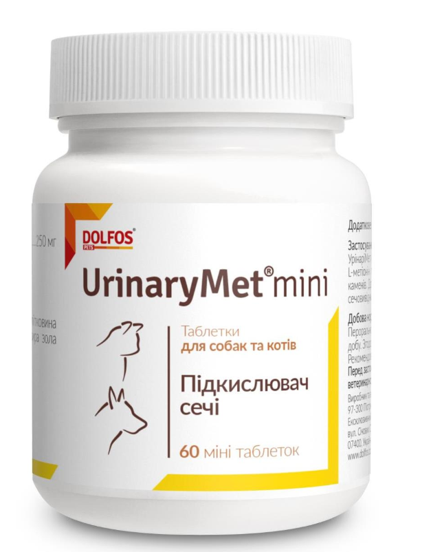 Ветпрепарат Dolfos UrinaryMet mini для собак і кішок 60 таб.