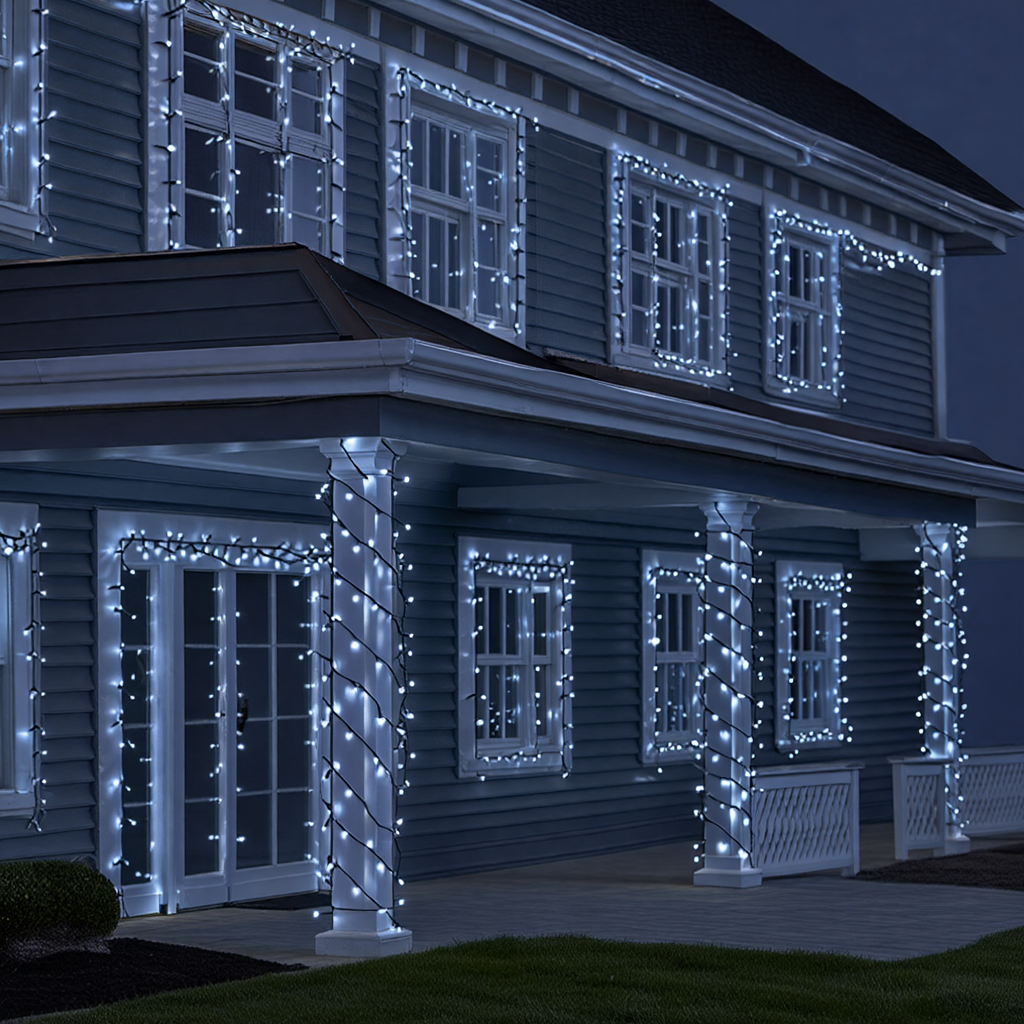 Гирлянда сетевая новогодняя нить уличная Рождественская фея 50 м 500 LED диодов IP 65 черный провод Белый свет (CF500L50MBW) - фото 7