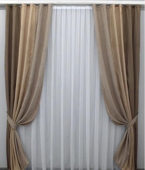 Шторы комбинированные микровелюр 1,5х2,7 м 2 шт. Бежевый - фото 4 Шторы комбинированные микровелюр 1,5х2,7 м 2 шт. Бежевый - фото 4