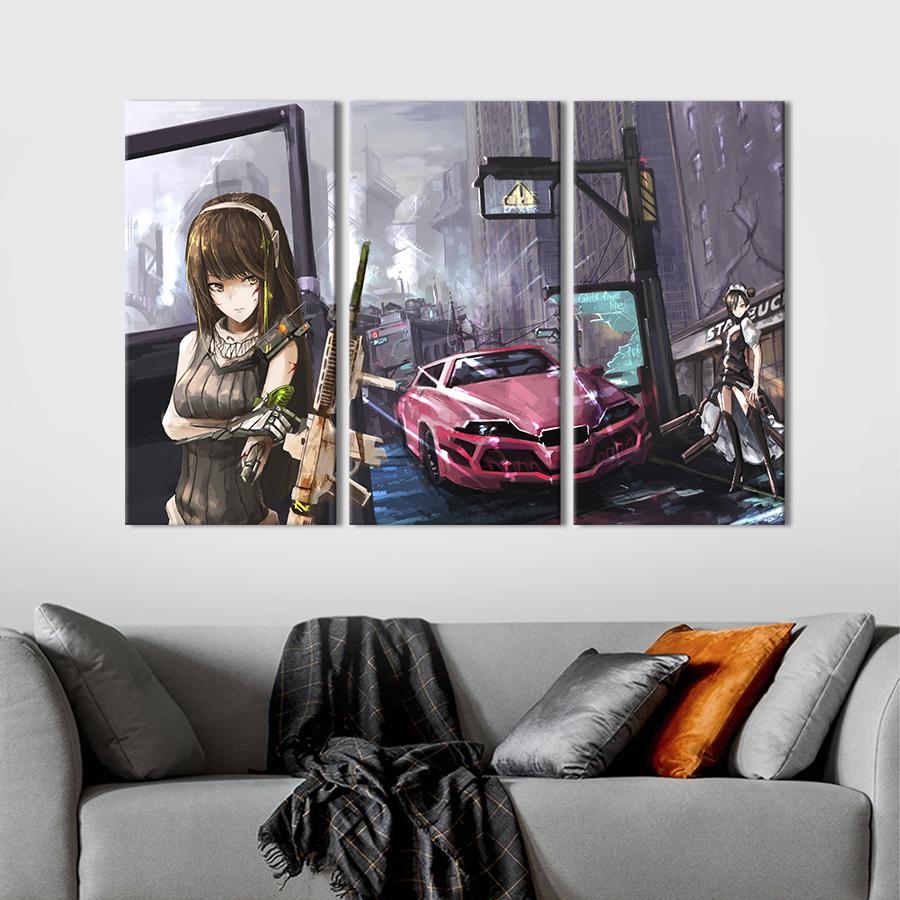 Картина на холсте триптих Игра Girls Frontline 78x48 см (1481-31)