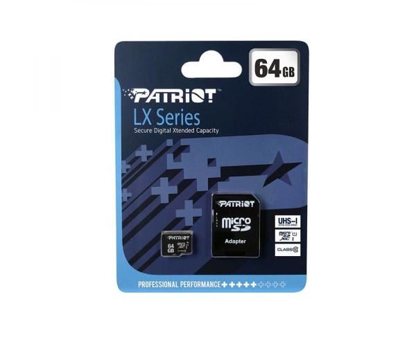 Карта памяти Patriot LX Series MicroSDXC UHS-1 10 Class&Adapter 64Gb Black