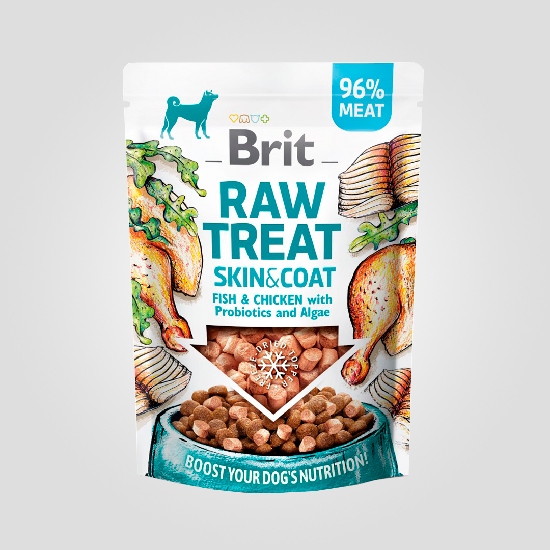 Ласощі для собак Brit Raw Treat freeze-dried Skin and Coat для шкіри та шерсті риба і курка 40 г (20504648)