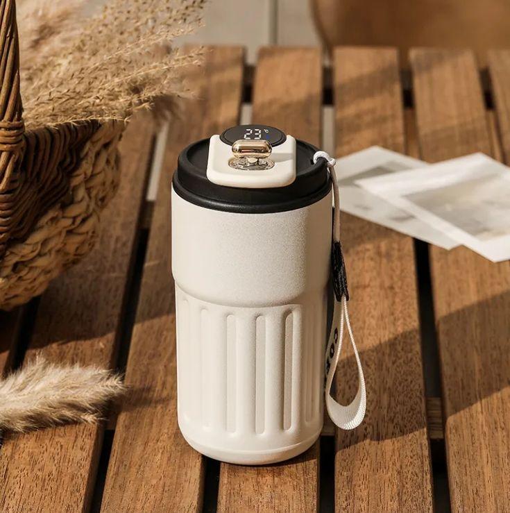 Термокухоль з інтелектуальним дисплеєм температури нержавіюча сталь з чорною кришкою 450 мл Білий (2466162331) - фото 10