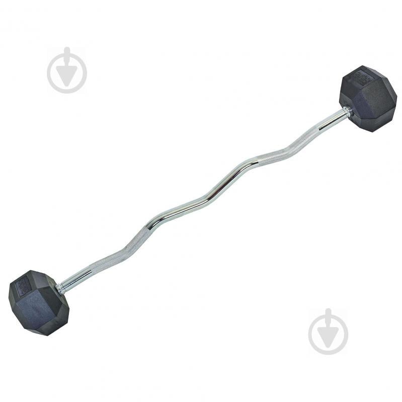 Штанга фиксированная изогнутая обрезиненная planeta-sport Rubber Hexagon Barbell 35кг TA-6231-35 l-95см