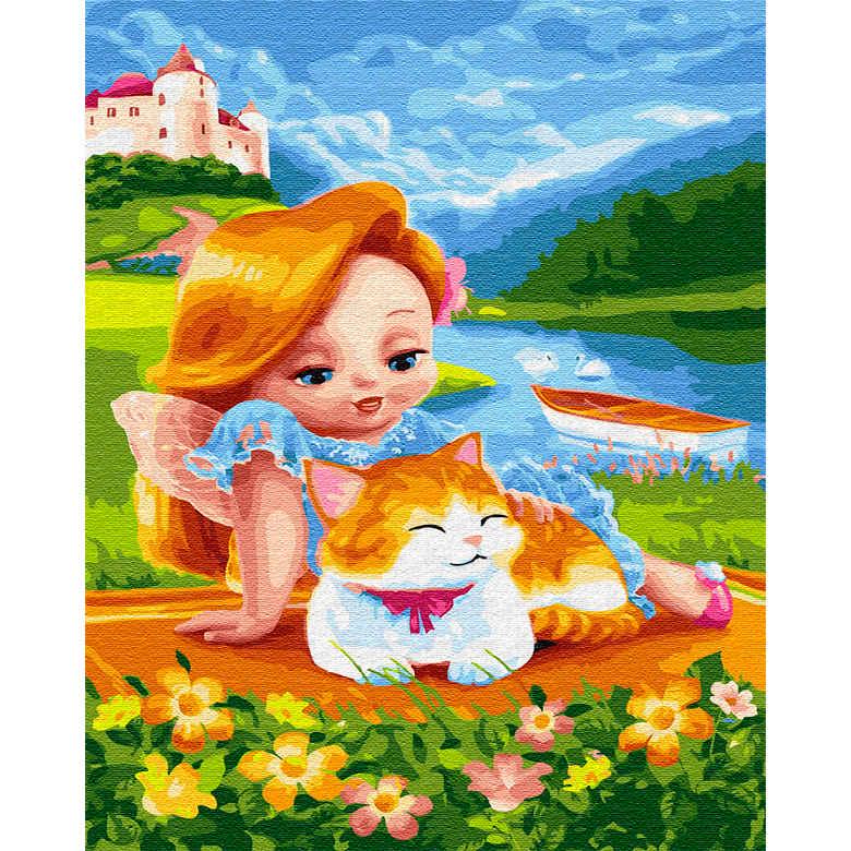 Картина по номерам Никитошка GX24366 Девочка с рыжим котом 40х50 см (L053764)