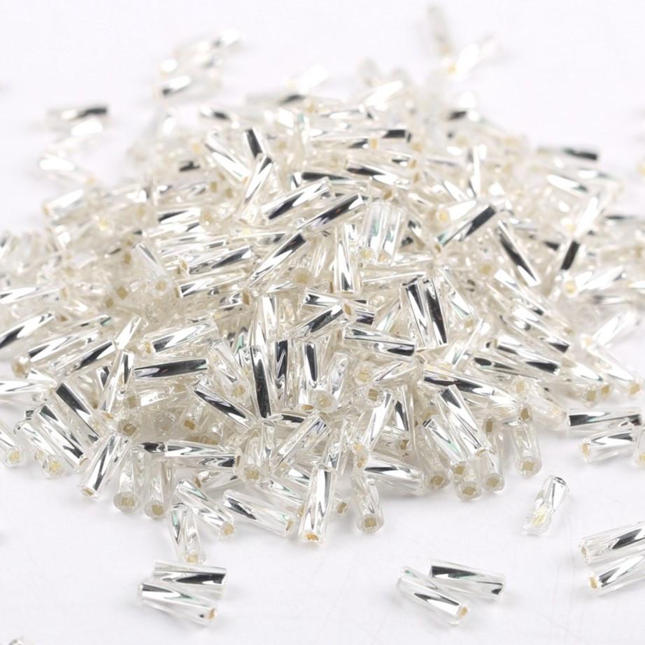 Бісер стеклярус гвинтовий блискучий 3,7х9 мм 25 г Сріблястий (БР0409в00)