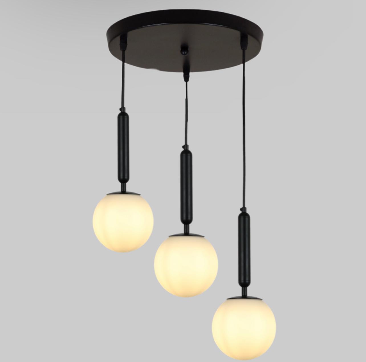 Люстра стеклянная 3 лампы Черный (916-3515-3 BK+WH)