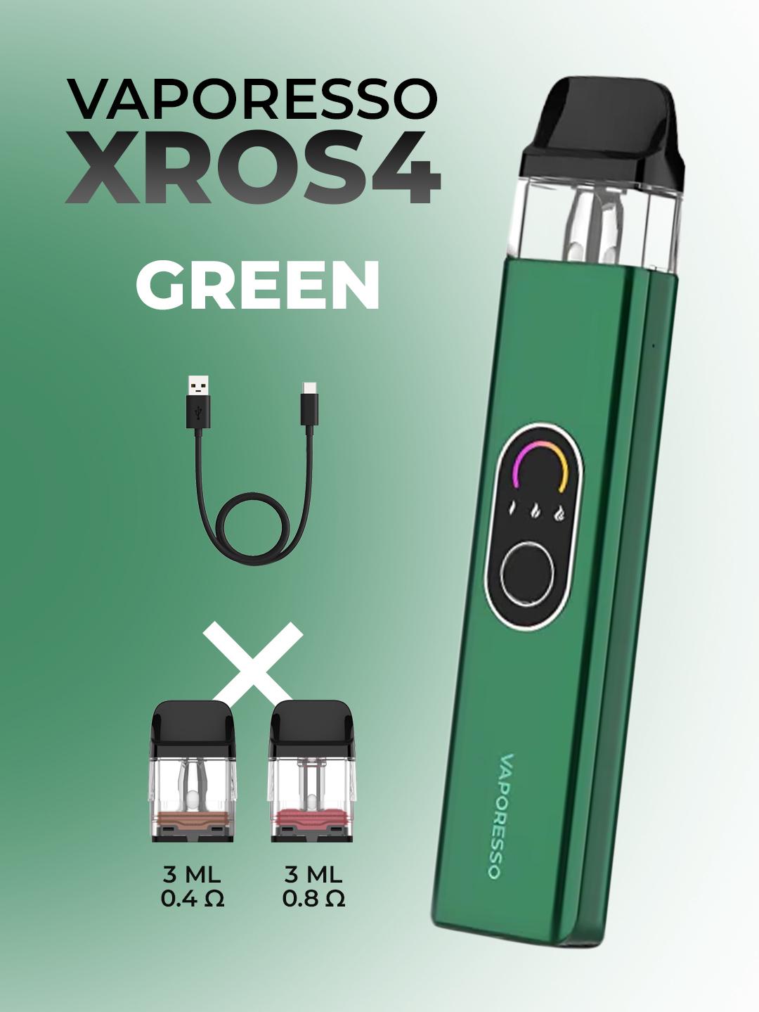 Электронная сигарета Vaporesso XROS 4 Mini 2025 + 2 картриджа + кабель USB Type-C с быстрой зарядкой Green (588c904f) - фото 2