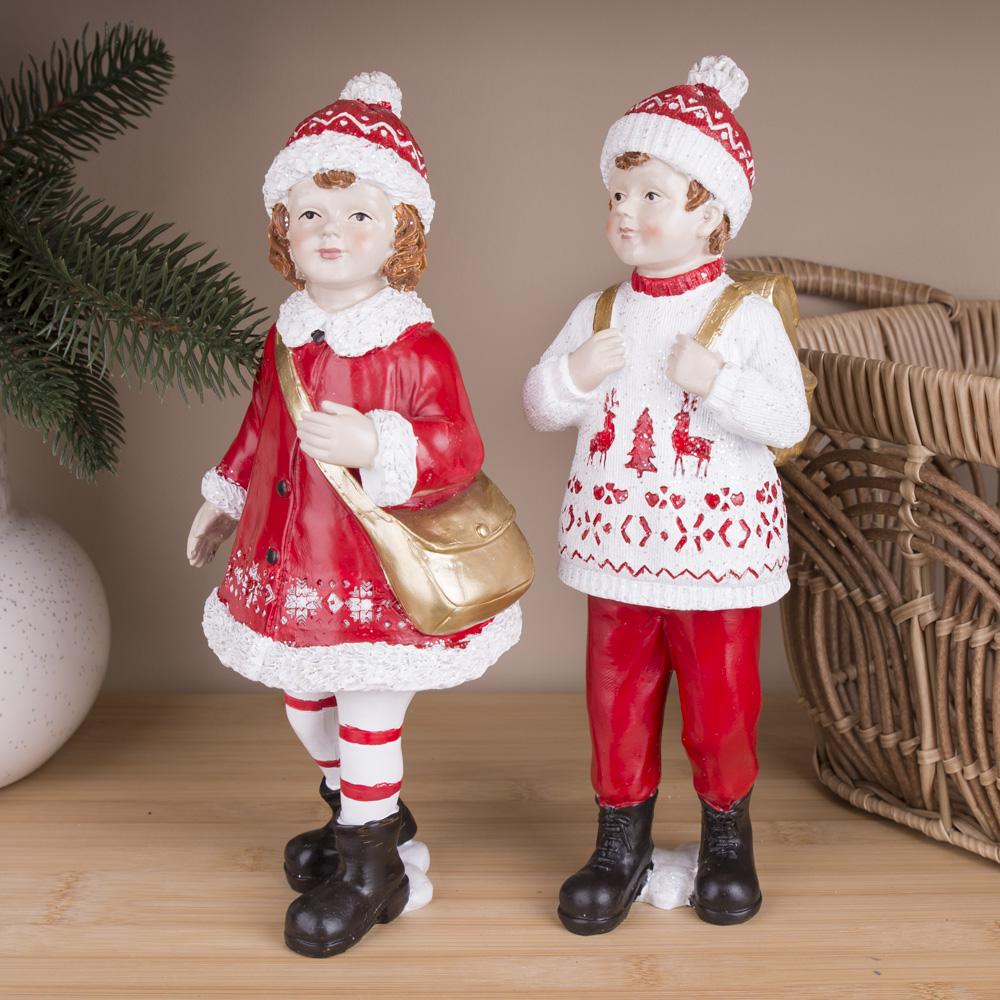 Новогодняя фигурка Дети в красном 26 см 2 шт. (3989-1)