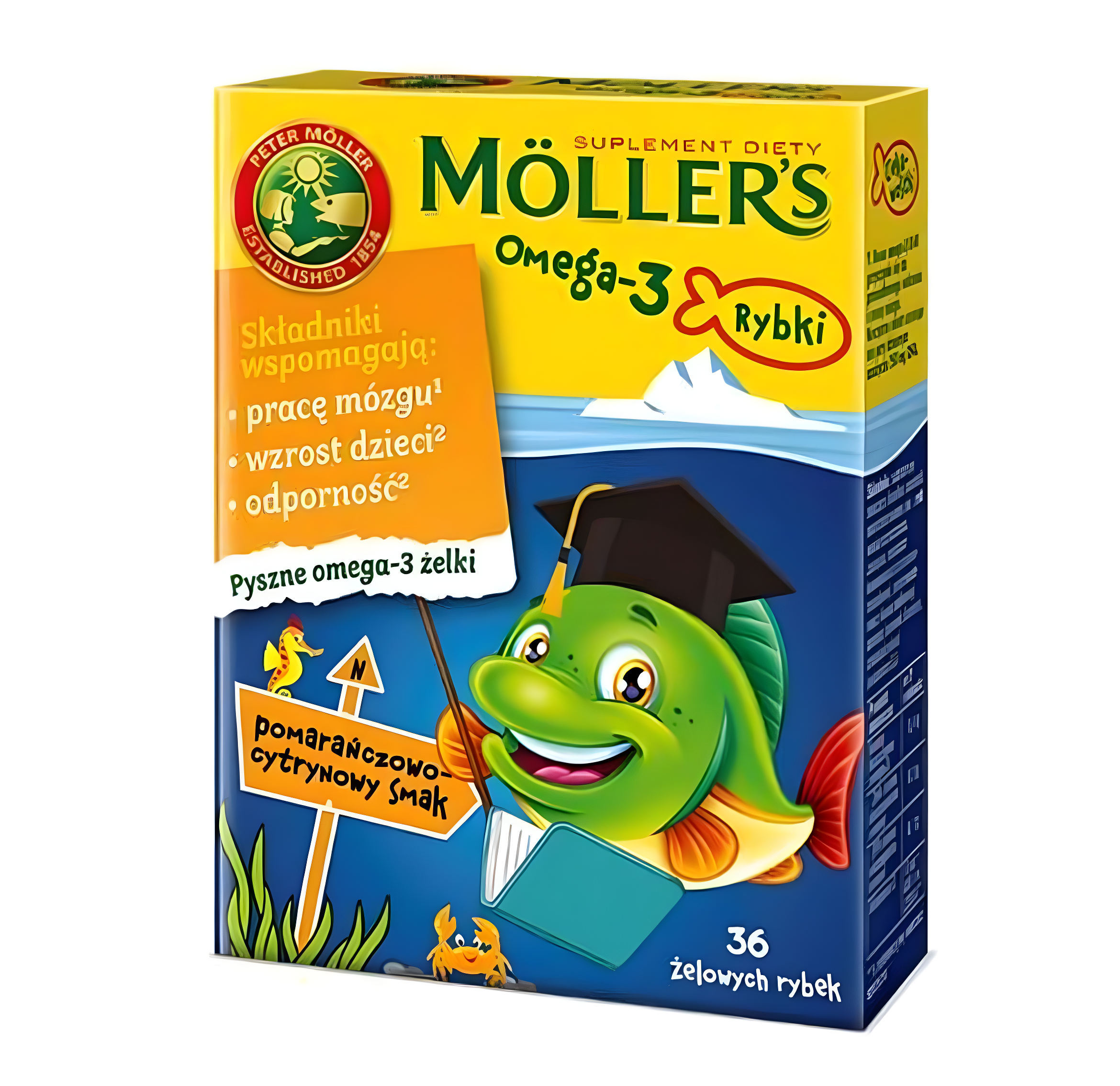 Рыбий жир для детей Mollers Omega-3 Fish с витамином Д-3 36 жевательных рыбок с цитрусовым вкусом (15175029) - фото 1