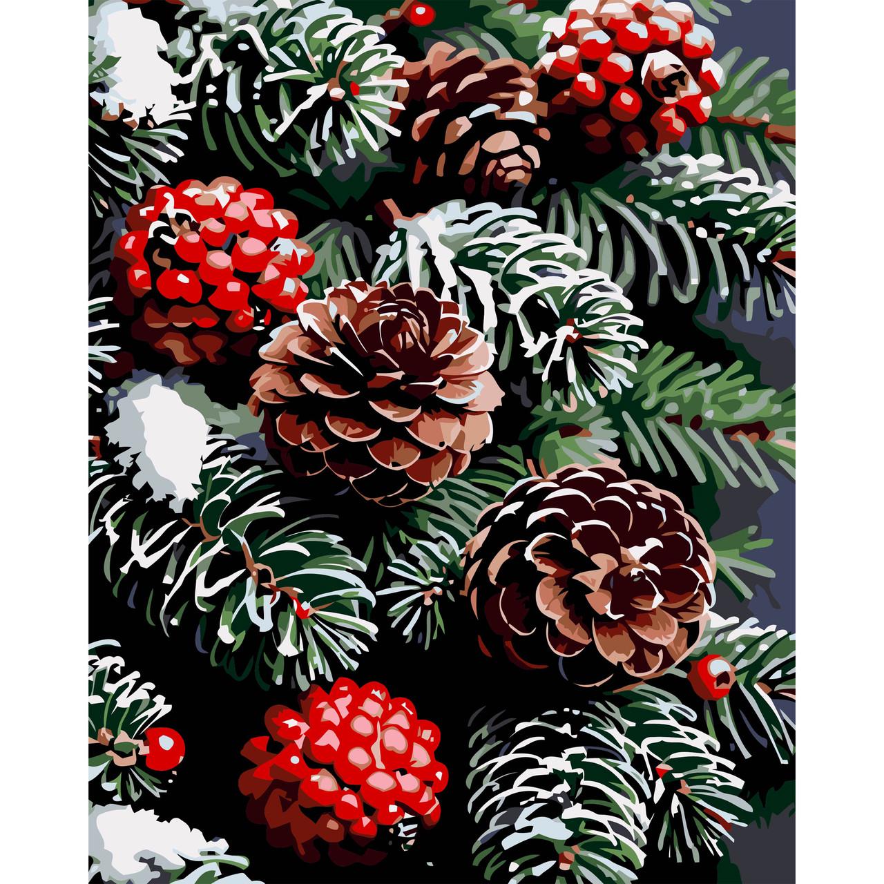 Картина по номерам на черном фоне Зимняя хвоя 40х50 см