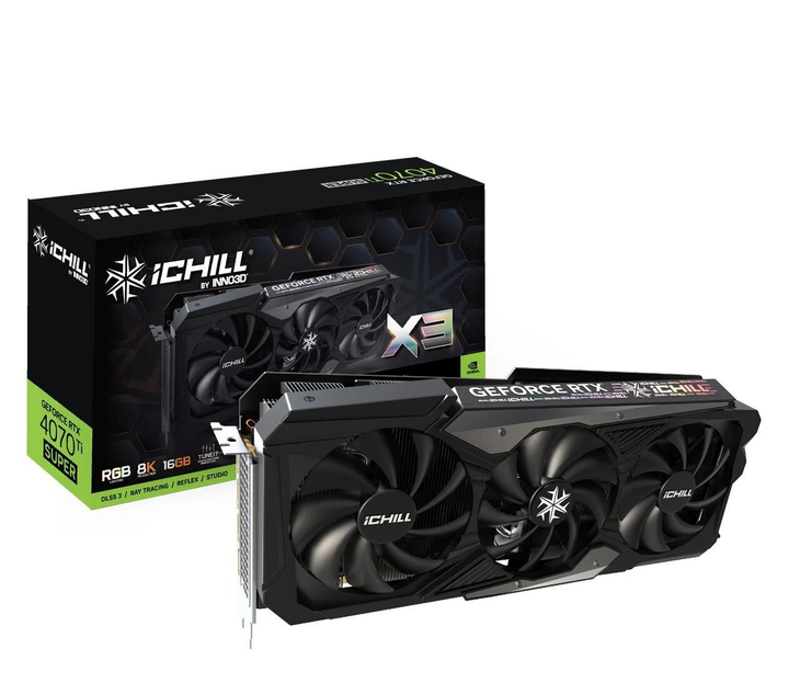 Відеокарта Inno3D RTX 4070 Ti SUPER ICHILL X3 16 Гб 256bit Чорний (C407TS3-166XX-186148H) - фото 2 Відеокарта Inno3D RTX 4070 Ti SUPER ICHILL X3 16 Гб 256bit Чорний (C407TS3-166XX-186148H) - фото 2