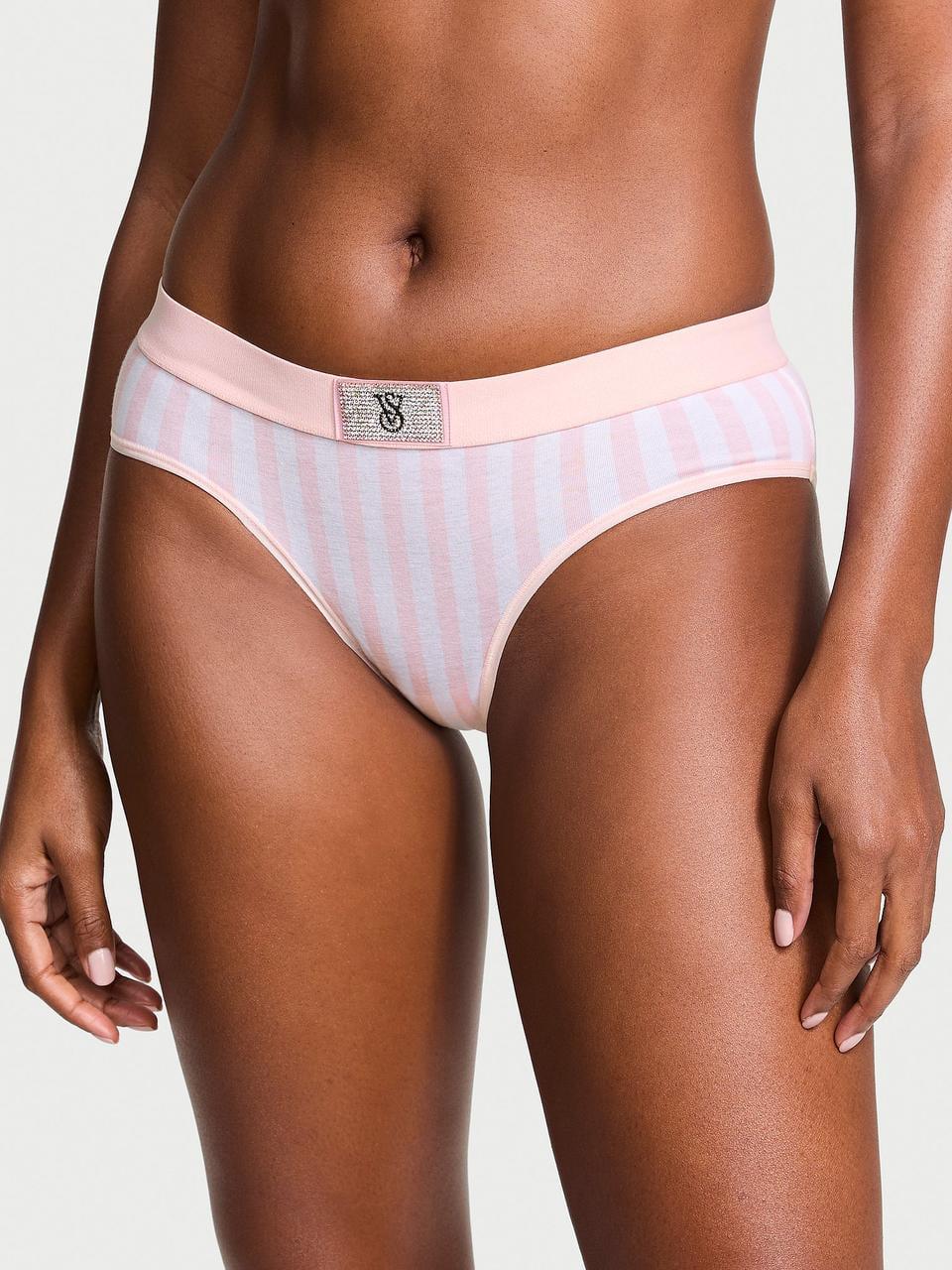 Трусики женские Victoria's Secret Logo Cotton Shine Patch L Белый/Розовый (2545647235)