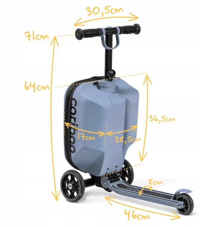 Трехколесный самокат CARIBOO iTRAVEL с детским чемоданом 2в1 Голубой (100851) - фото 6