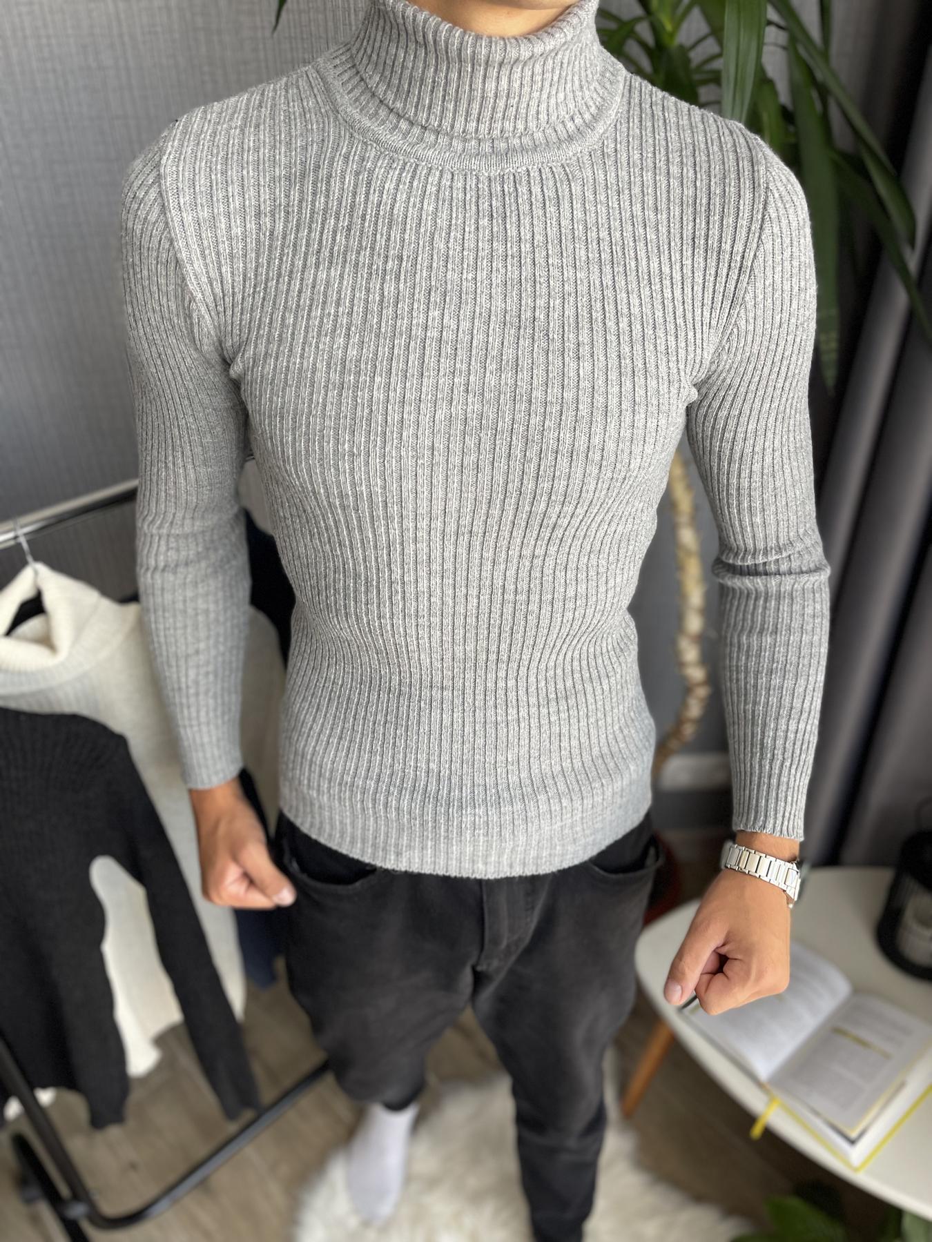 Гольф мужской в рубчик зимний с высоким горлом M Серый (25537/3/1) - фото 8 Гольф мужской в рубчик зимний с высоким горлом M Серый (25537/3/1) - фото 8