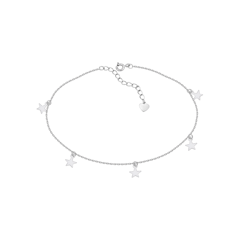 Браслет серебряный на ногу с пятью сияющими звездочками на утонченной цепочке
