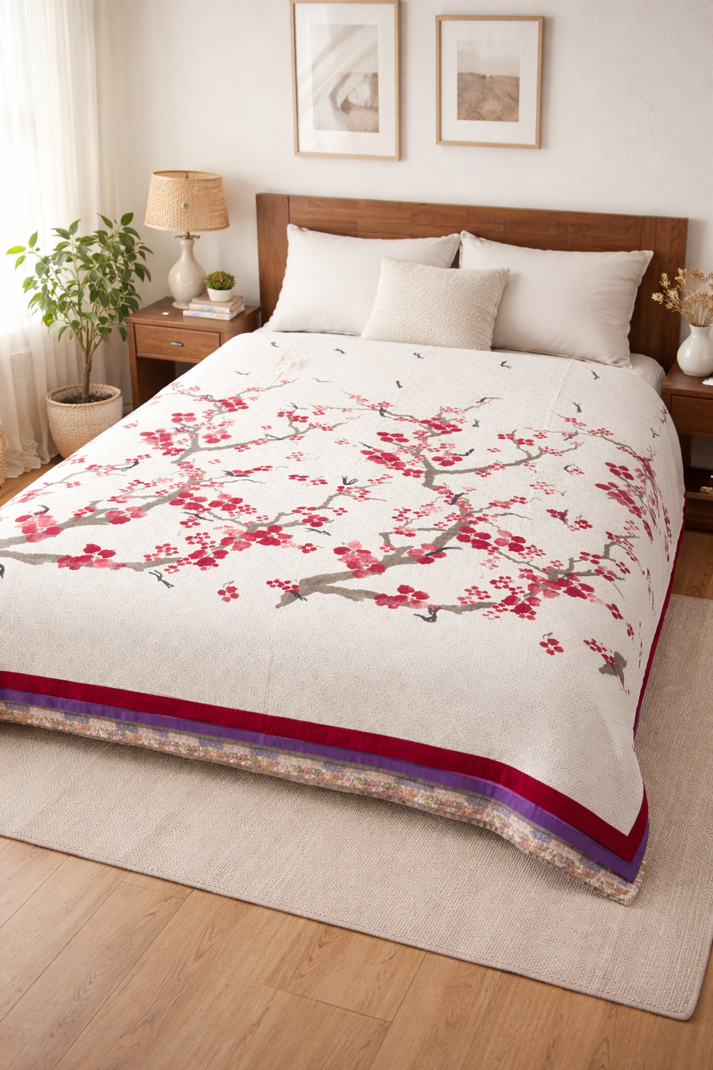 Покривало печворк ручної роботи 150х200 см Квіти сакури Покривало печворк ручної роботи 150х200 см Квіти сакури