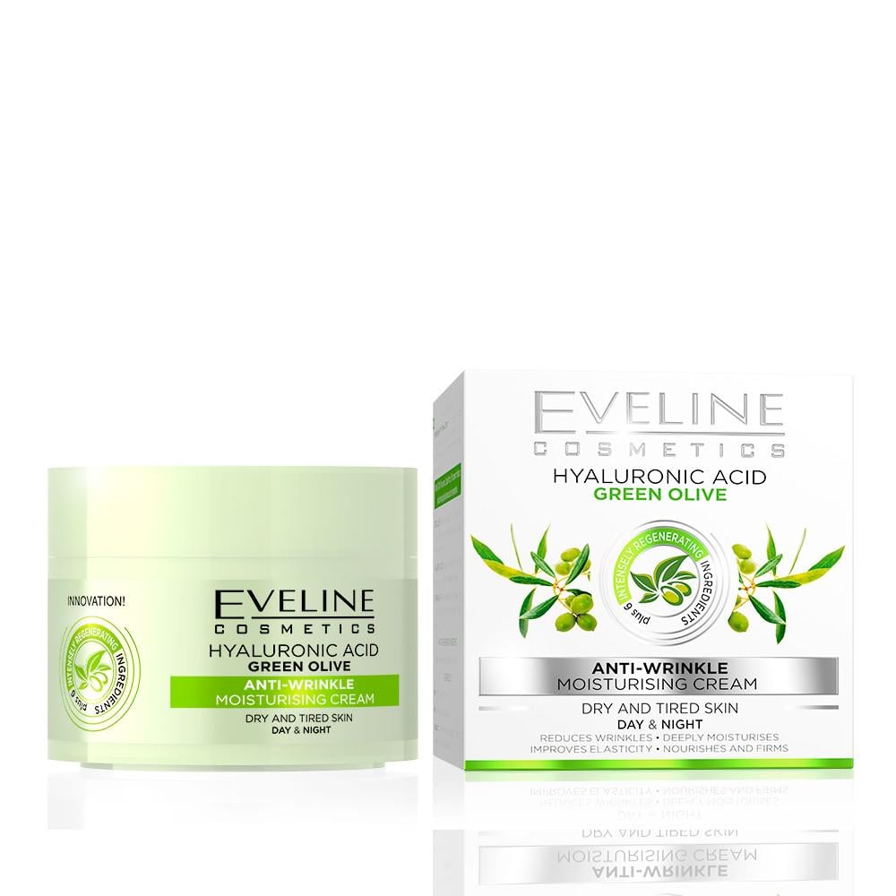 Зволожуючий крем проти зморшок Eveline для сухої шкіри Гіалуронова кислота/Олива 50 мл (5901761912289)