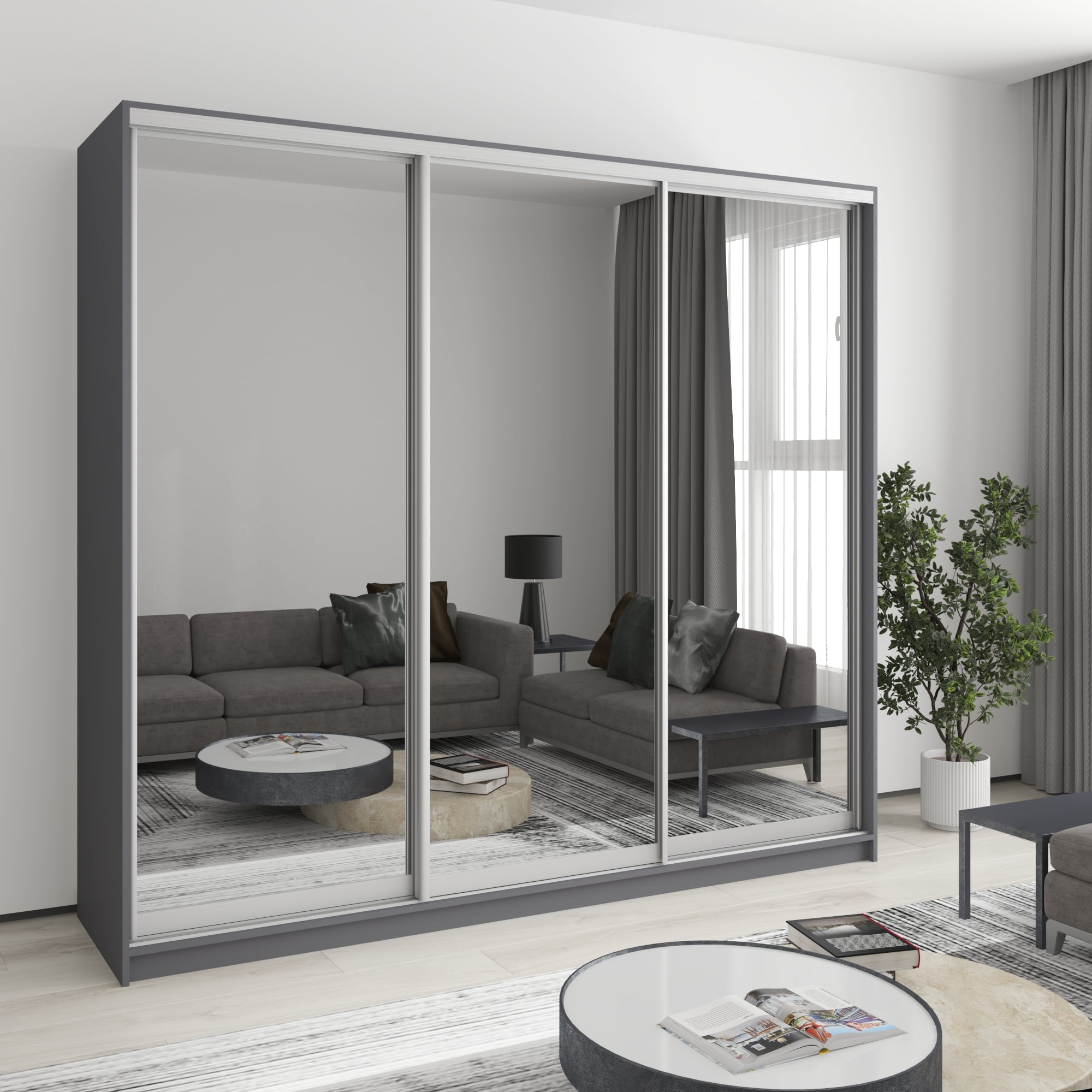 Шкаф-купе трехдверный Mebel Star Комбо AL MBS-3251 230х45х210 см Антрацит (1004421) Шкаф-купе трехдверный Mebel Star Комбо AL MBS-3251 230х45х210 см Антрацит (1004421)