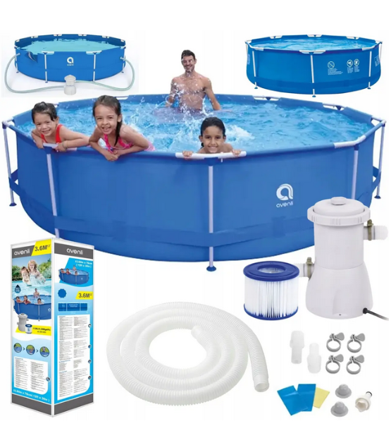 Басейн каркасний Avenli з насосом та фільтром металевий каркас 360×76 см 6125 л Синій (17799)