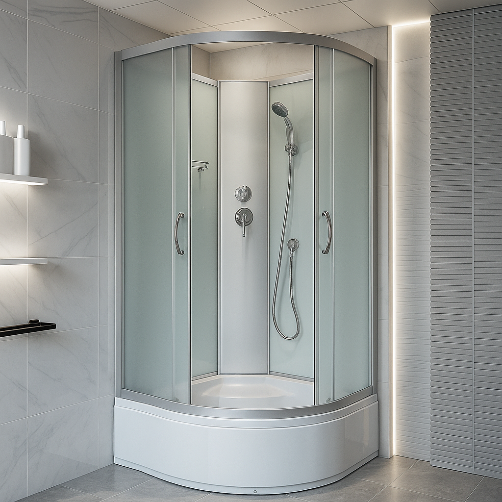 Душевой бокс без крыши KO&PO 6021 на глубоком поддоне матовое стекло 90х90х195 см Сатин (C10104)