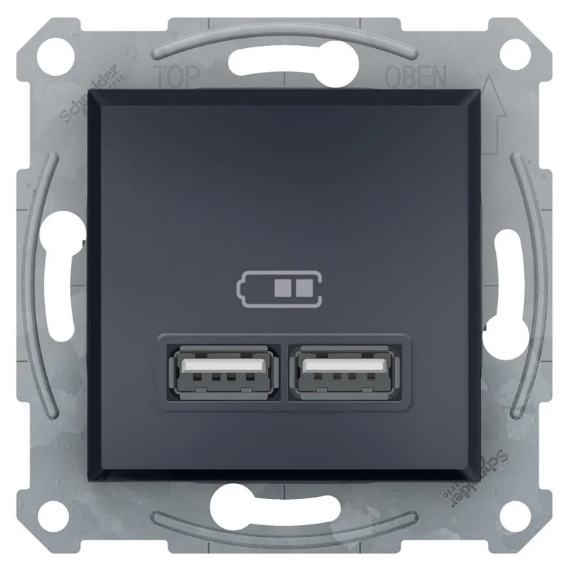 Розетка Schneider Asfora Electric USB 2.0 port Антрацит (27688414)