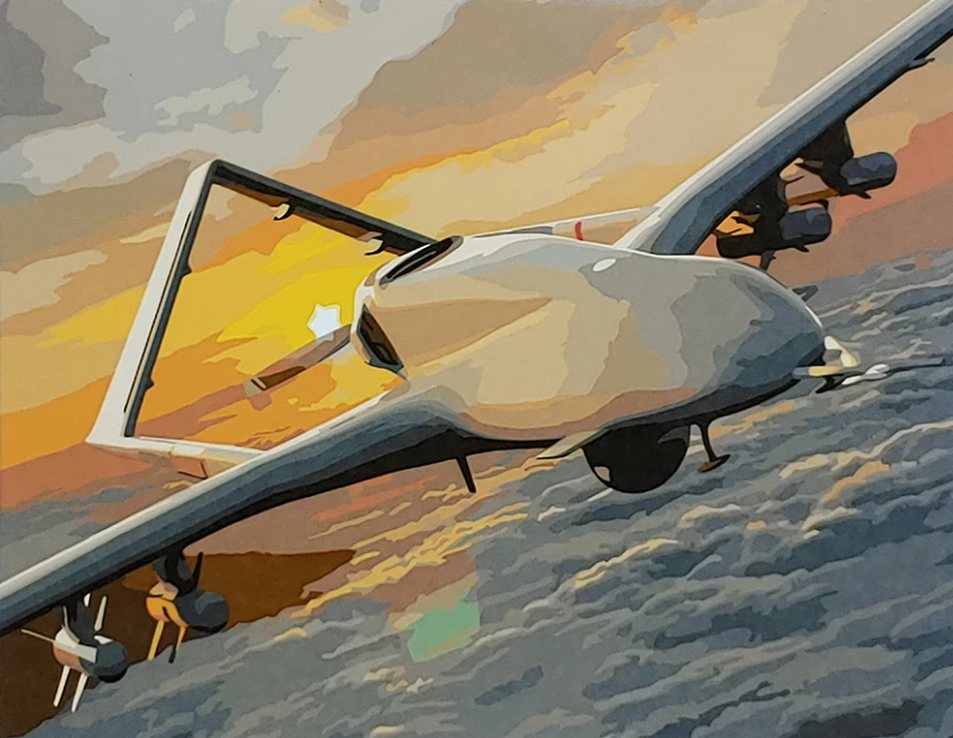 Картина по номерам Strateg Премиум Байрактар среди облаков с лаком и уровнем 40x50 см (SY6936)