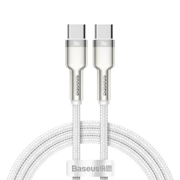 Кабель для швидкого заряджання Baseus Cafule Series Metal Data cabel Type-C to Type-C 100W 1 м White (CATJK-C02) - фото 1