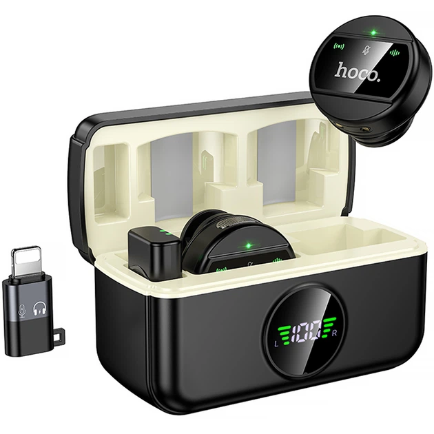 Микрофонная система беспроводная Hoco L22 Bright Dual-Mic Lightning-Type-C Black