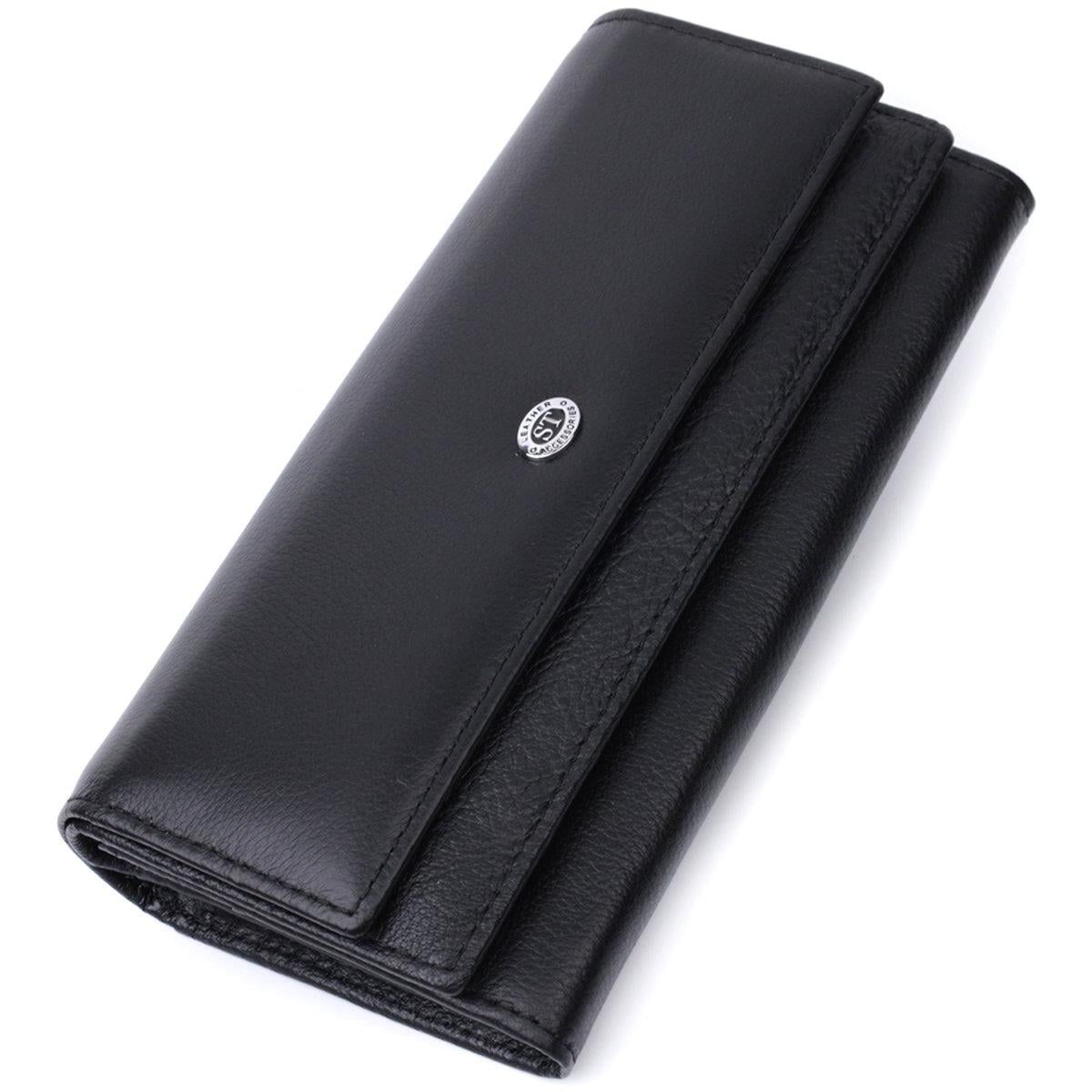 Кошелек женский ST Leather 22696 классический из натуральной кожи Черный флотар (168-136-22696)