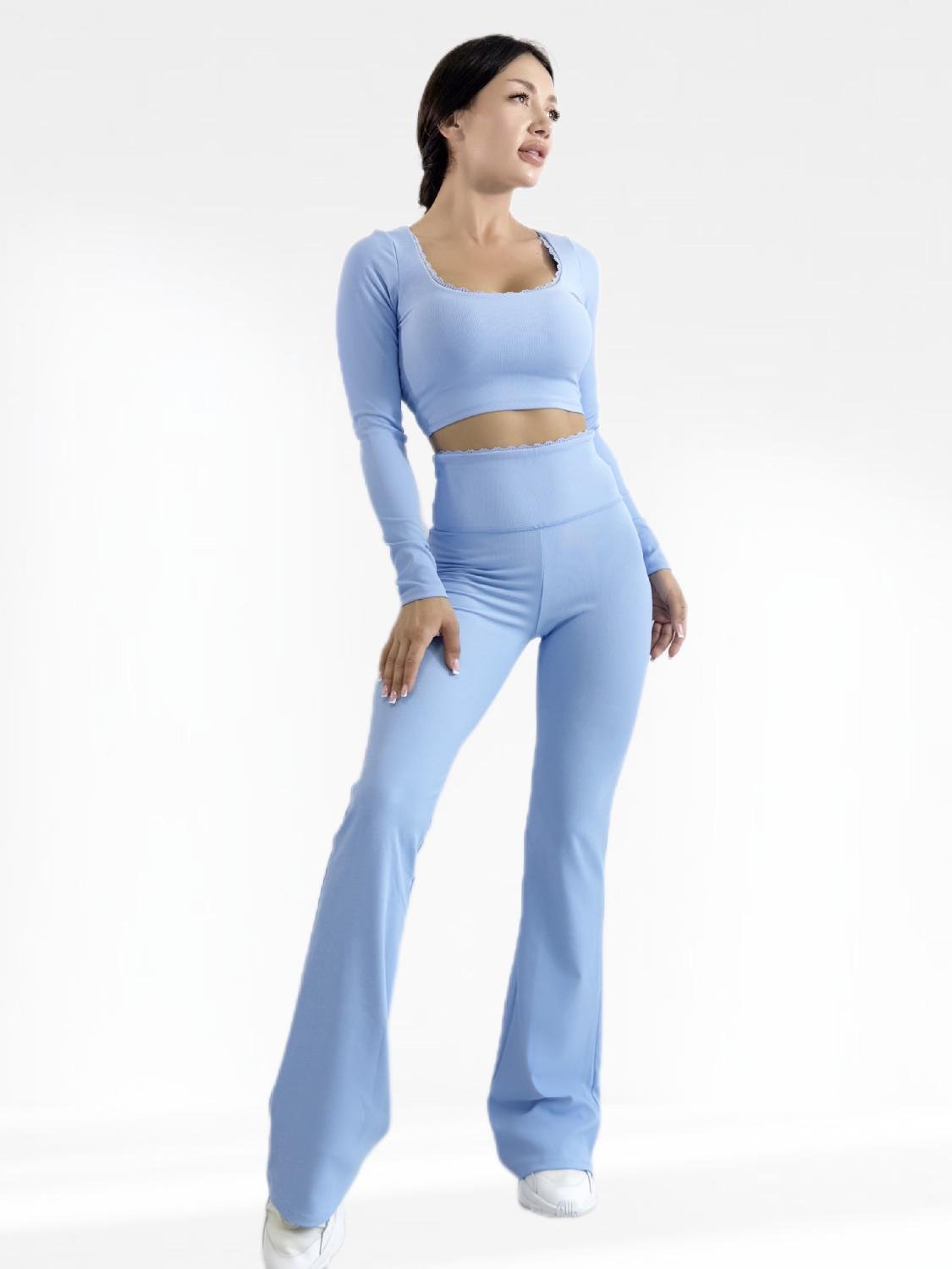 Костюм для фитнеса женский LILAFIT лосины клеши/топ L Голубой (LFS000139)