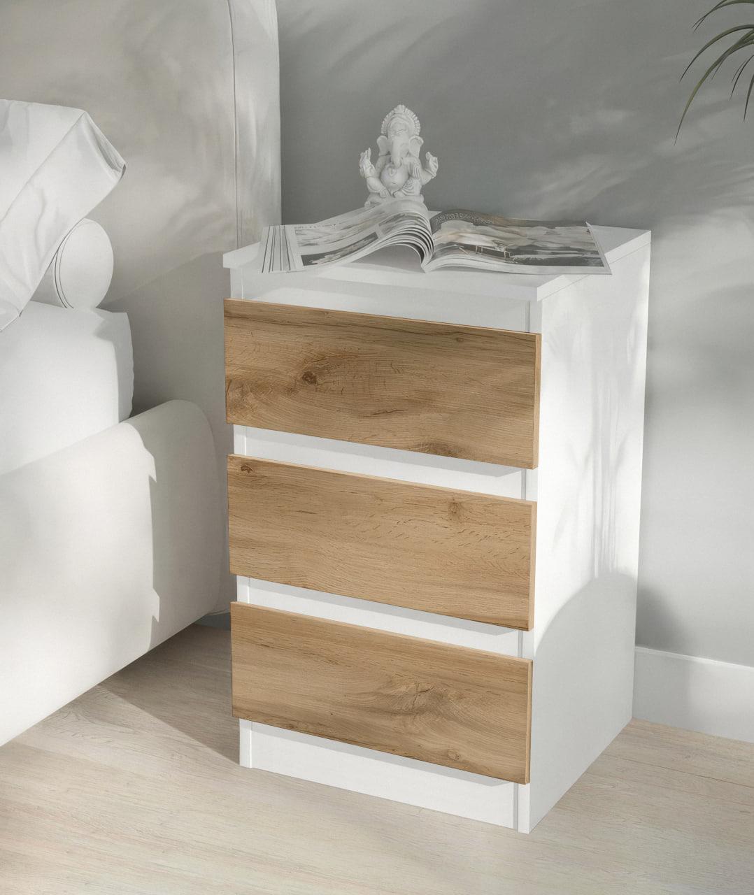 Тумба прикроватная на 3 ящика FT-216 400x398x758 мм Белый/Дуб Аппалачи - фото 1