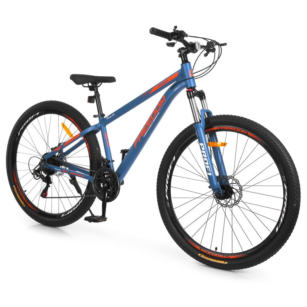 Велосипед горный 29" Profi Freedom AM DD алюминиевая рама 15" ростом 155-175 см Сине-оранжевый (FD-29006)