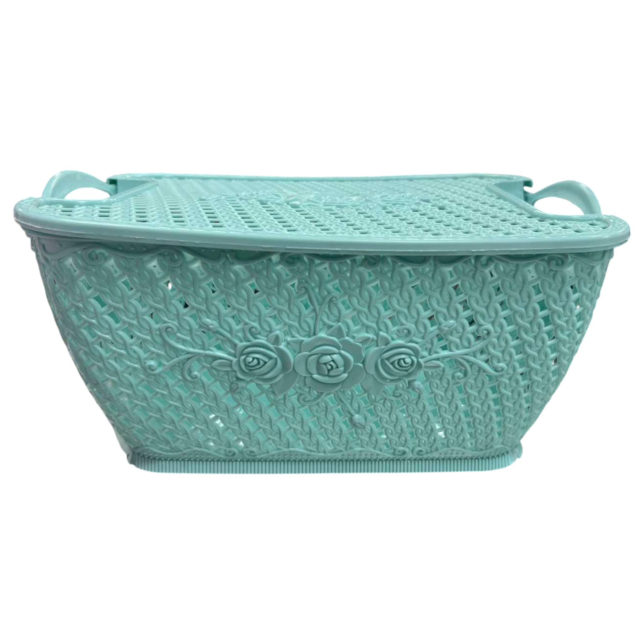 Кошик для зберігання KORNEL пластикова з кришкою 22х17х10 см Бірюзовий (А8152)