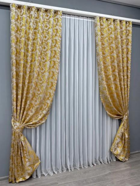 Тканина для штор жакард Завиток 1,45 м Молочний/Золотистий (1645ш) - фото 4 Тканина для штор жакард Завиток 1,45 м Молочний/Золотистий (1645ш) - фото 4