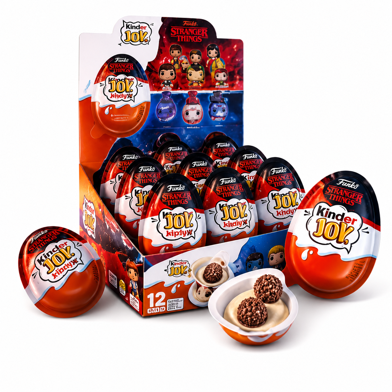 Шоколадные яйца Kinder Joy Funko Stranger Things с кремовым десертом и игрушкой 12 шт. по 20 г