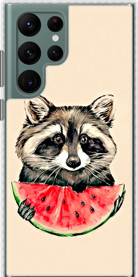 Чехол на Samsung Galaxy S22 Ultra Енотик с арбузом (4605pc-2500-42517)