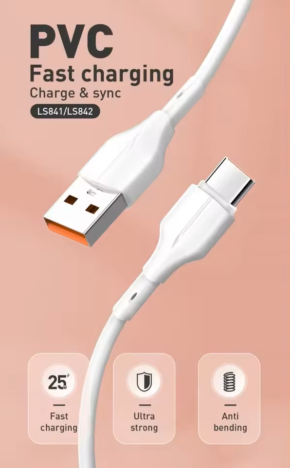 Кабель USB to Type-C LDNIO LS841 25W быстрая зарядка 1 м Белый - фото 4