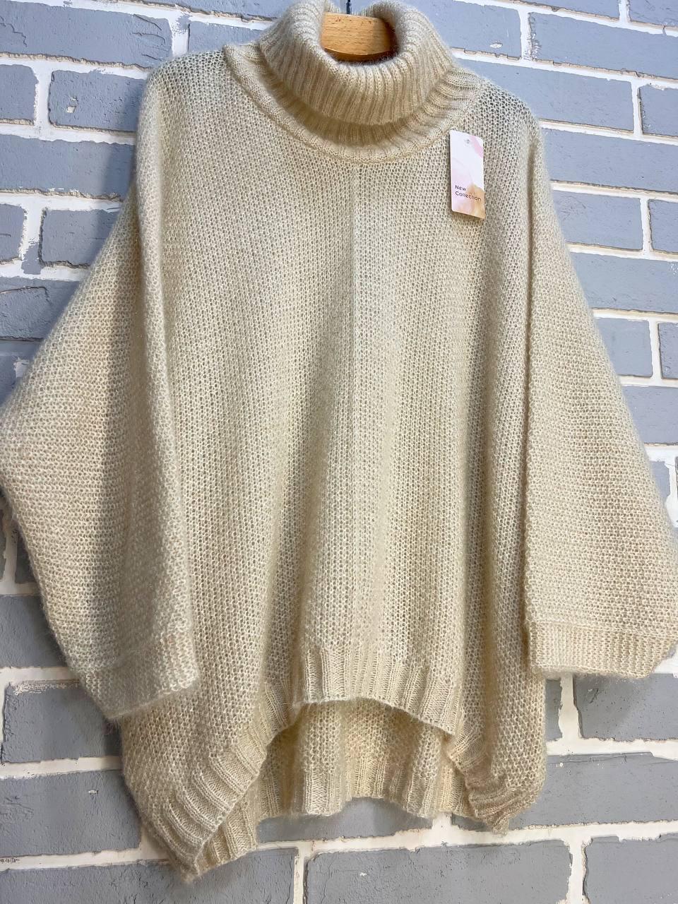 Светр жіночий MY FASHION 3267 павутинка оверсайз широкий комір хомут подовжений р. 44-48 Бежевий (3117) - фото 7