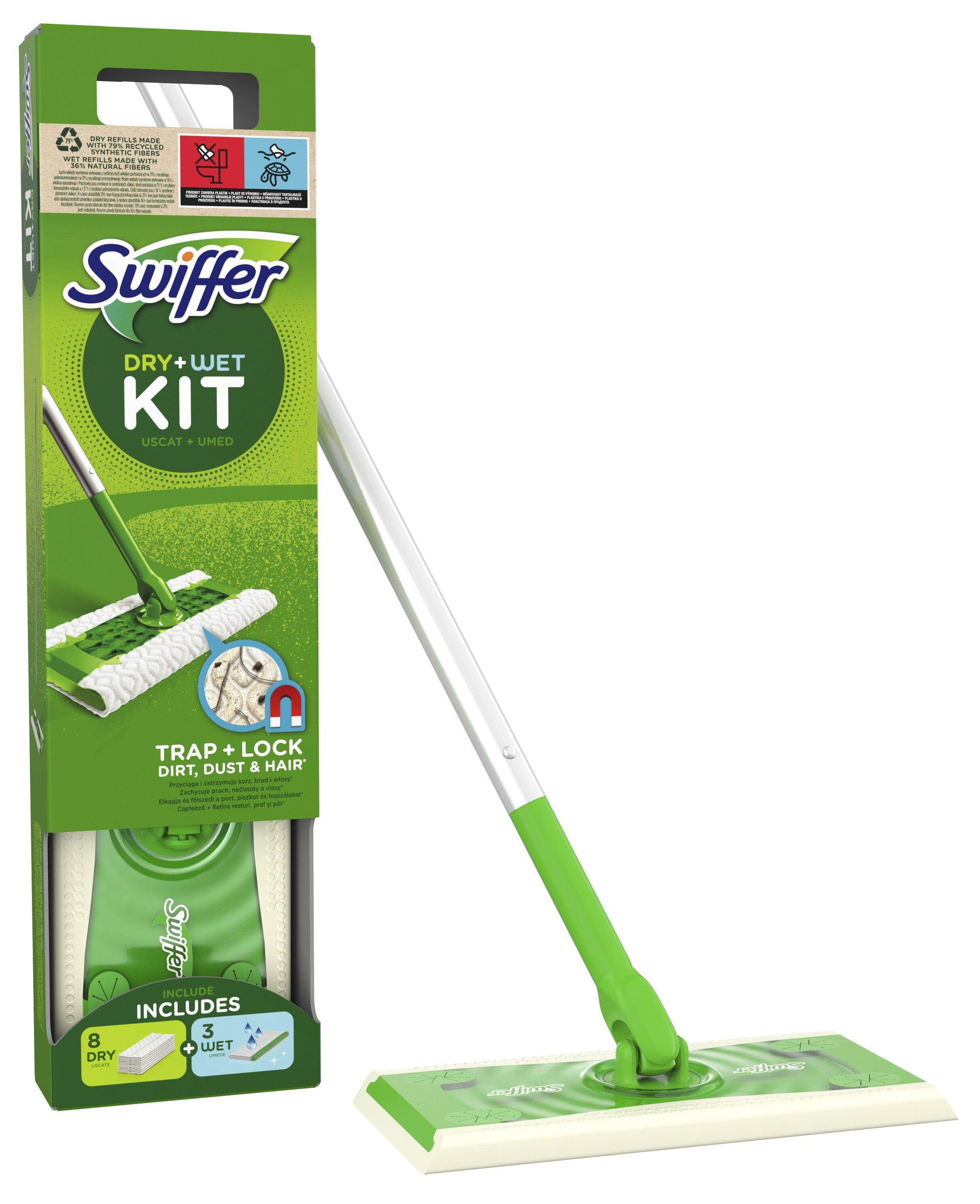 Набір для миття підлоги Swiffer Traps&Locks зі шваброю і серветками Салатовий/Білий - фото 2