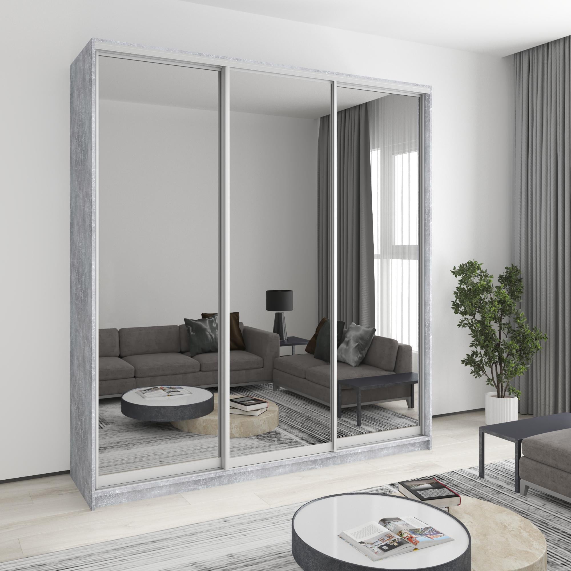 Шкаф-купе трехдверный MebelStar Комбо AL 3 зеркала 220x45x240 см Бетон (MBS-2218)
