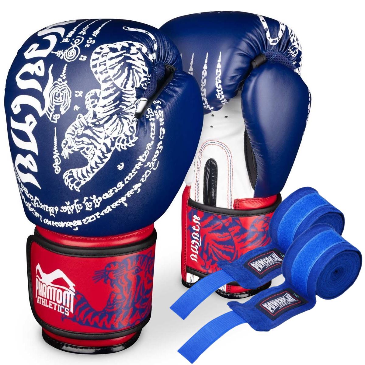 Рукавиці боксерські Phantom Muay Thai 16 унцій з бинтами Blue