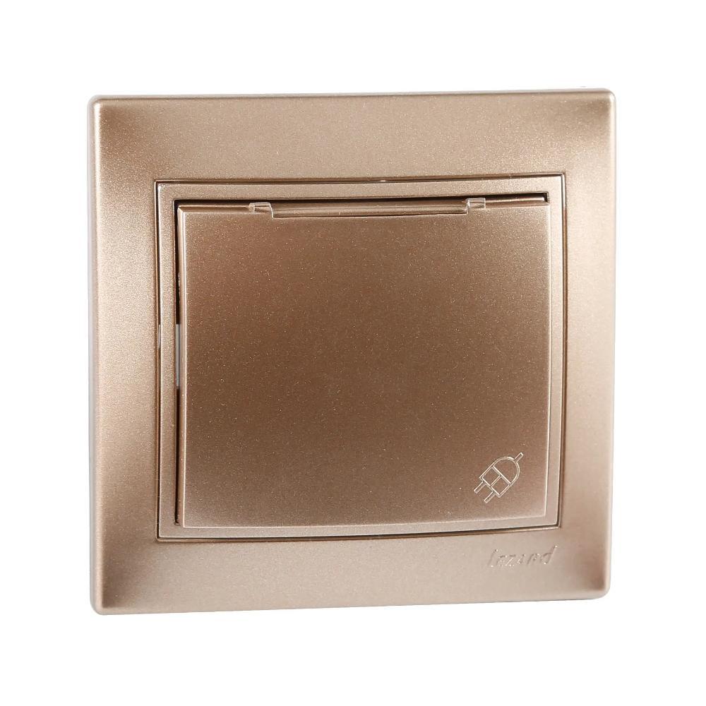 Розетка одинарна із заземленням та кришкою Lezard Mira перламутр з вставкою Світло-коричневий (00000003215)