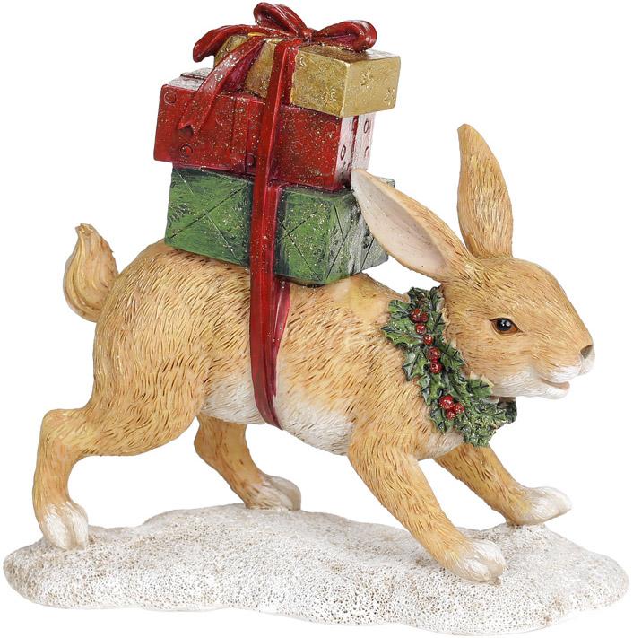 Декоративная статуэтка Рыжий Заяц с подарками 19,5х7,5х18 см полистоун (BD-707-772)