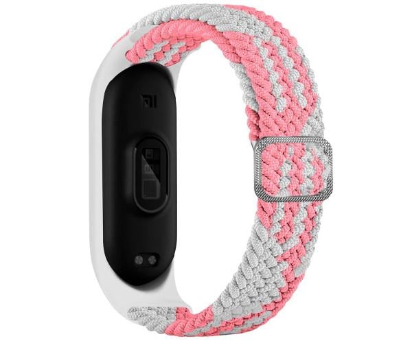 Ремешок Nylon для Xiaomi Mi Band 3/4/5/6/7 Elastic adjustment White/Pink